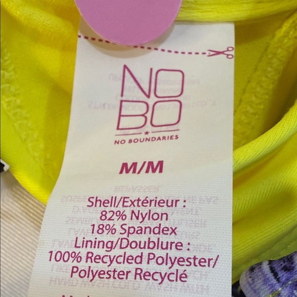 NoBo 2 Piece Bikini, Neon Yellow top, Neon Yellow & Blue Butterfly Bottoms Sz M - Picture 3 of 5